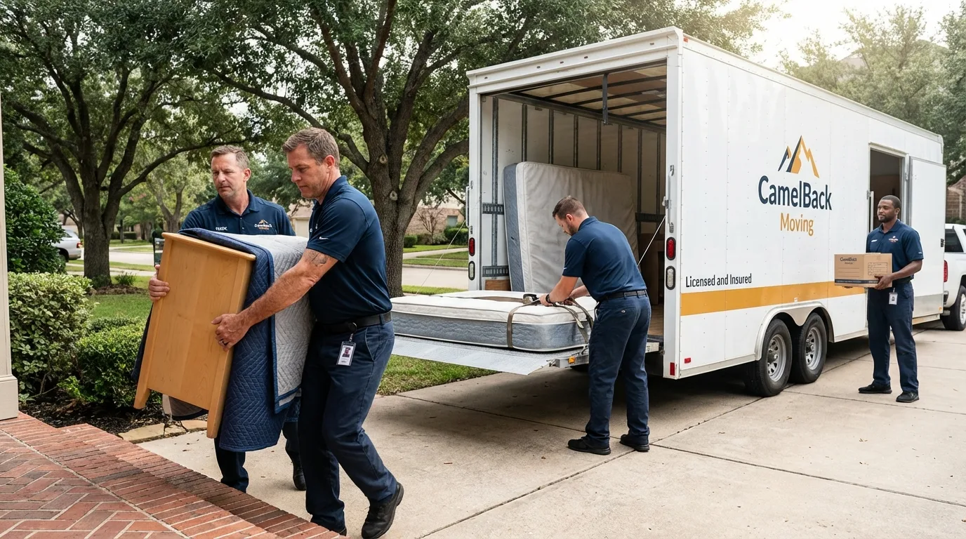 Crew loading residential truck for cross-state move from Napa, CA