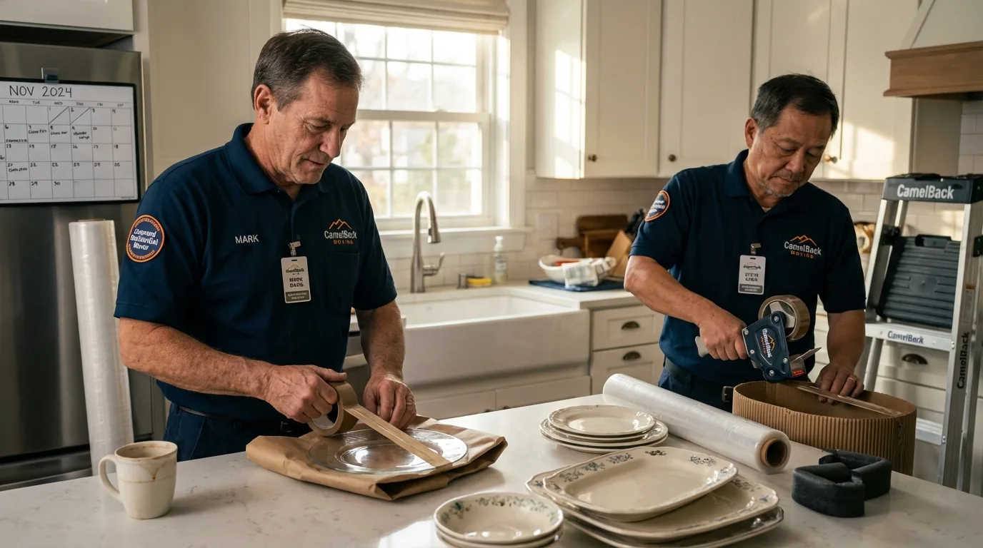 Professional crew packing kitchen dishware in Napa, CA